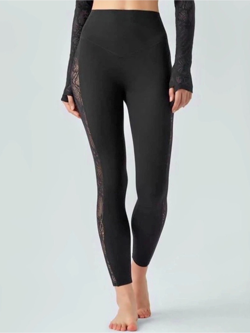 Halara UltraSculpt™ High Waisted Tummy Control Contrast Lace Yoga Leggings with